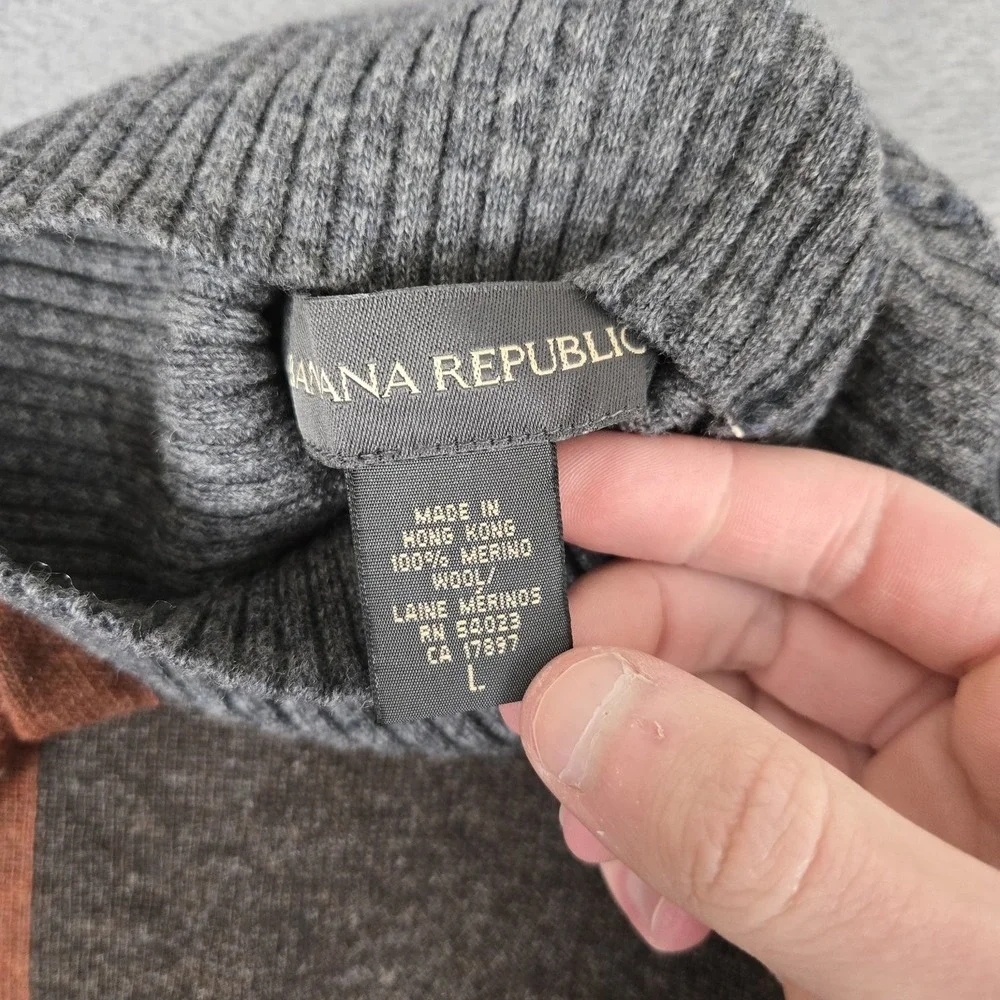 VTG Banana Republic Sweater Mens Large Merino Wool Turtleneck Vintage‎ Striped